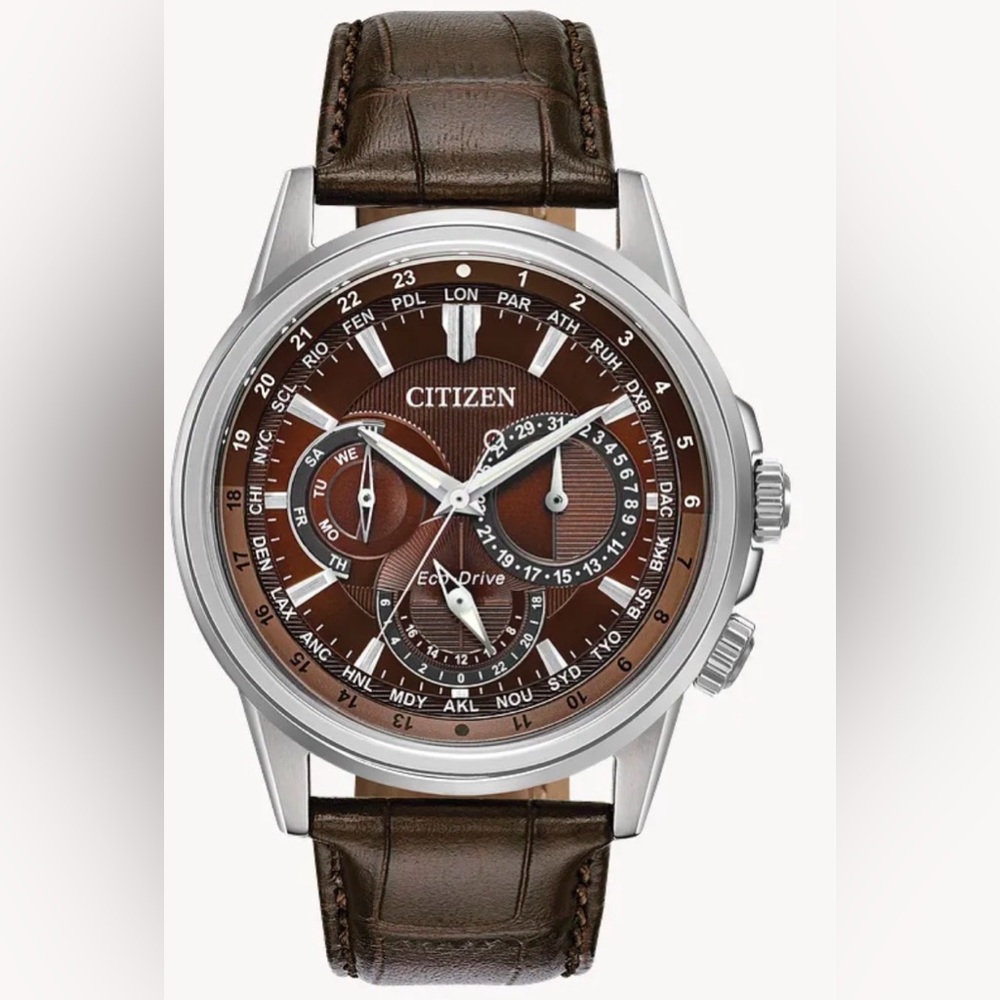 Citizen Eco-Drive Silver and Brown leather strap men’s watch